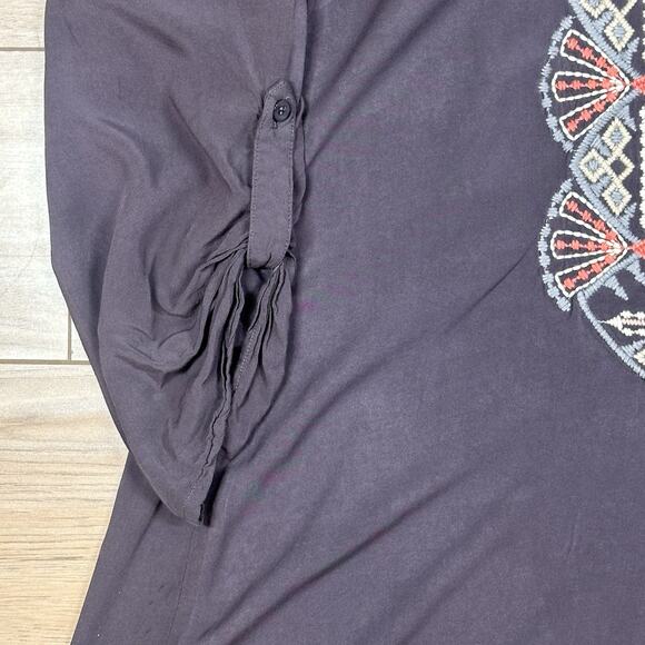 Solitaire‎ Tunic Long Roll Tab Sleeve Embroidery Trim Size Large Johnny Was Boho - Picture 6 of 8